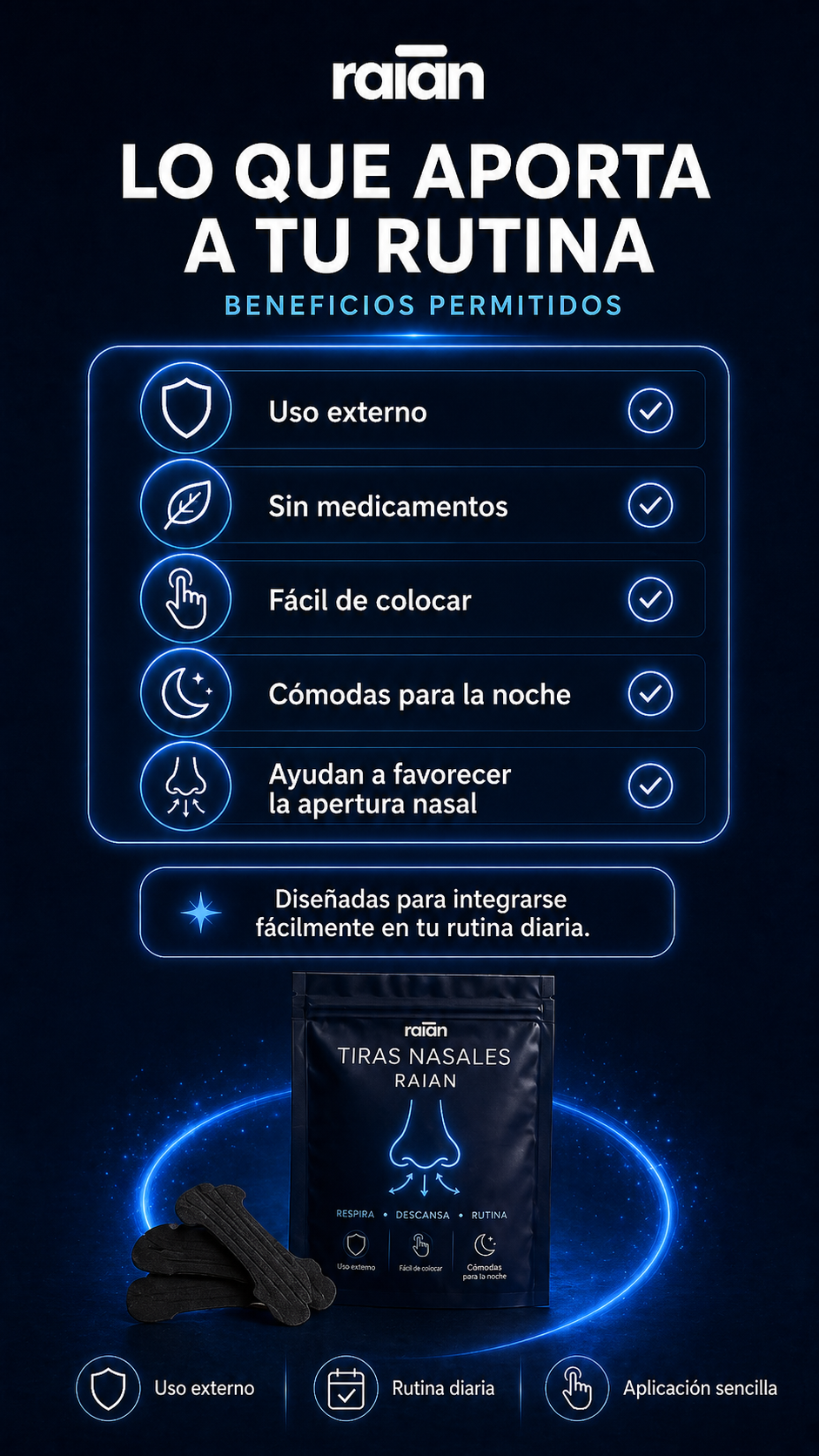 Tiras nasales RAIAN - cuidado y advertencias